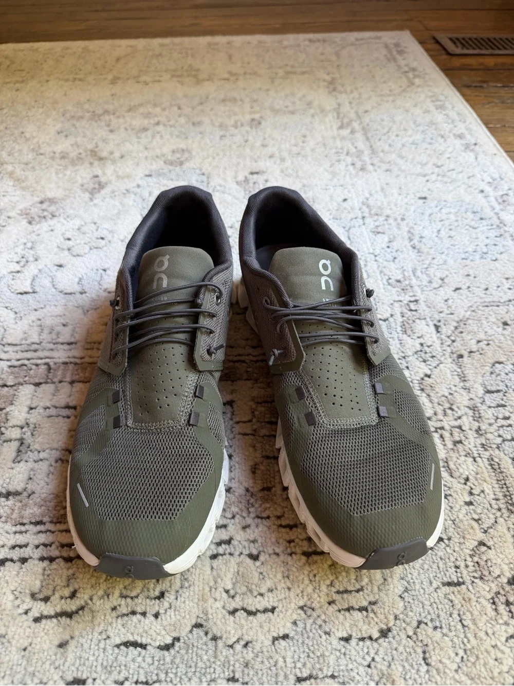 On Running Cloud Men’s Sneakers in Olive Green and White